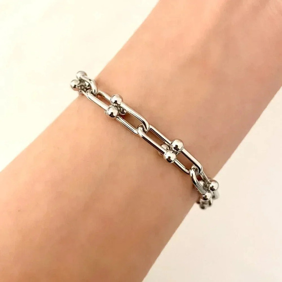 925 Sterling Silver U-Link Bracelet Horseshoe Bracelet Chunky Modern Bracelet - Picture 8 of 10